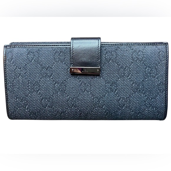 Authentic Gucci GG Logo Denim & Leather Bi Fold Wallet w/Box - Picture 1 of 12